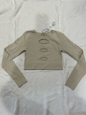Garage Beige Long Sleeve Crop Top with Front Cutouts